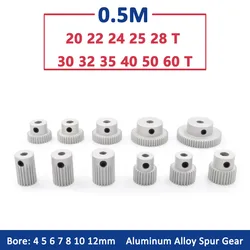 1pc 20T-60T 0.5M Aluminum Alloy Spur Gear with Step 0.5 Module 20 22 24 25 28 30 32 35 40 50 60 Teeth Motor Gear Bore 4-10mm