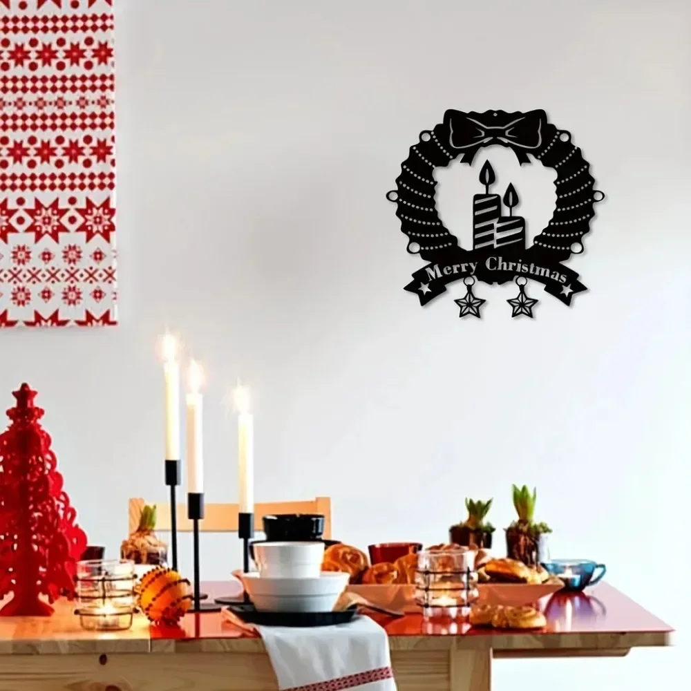 1pc Christmas Metal Decoration Garland with Candle Sign Wall Art – Merry Christmas for Living Room and Hallway.A Festive Delight