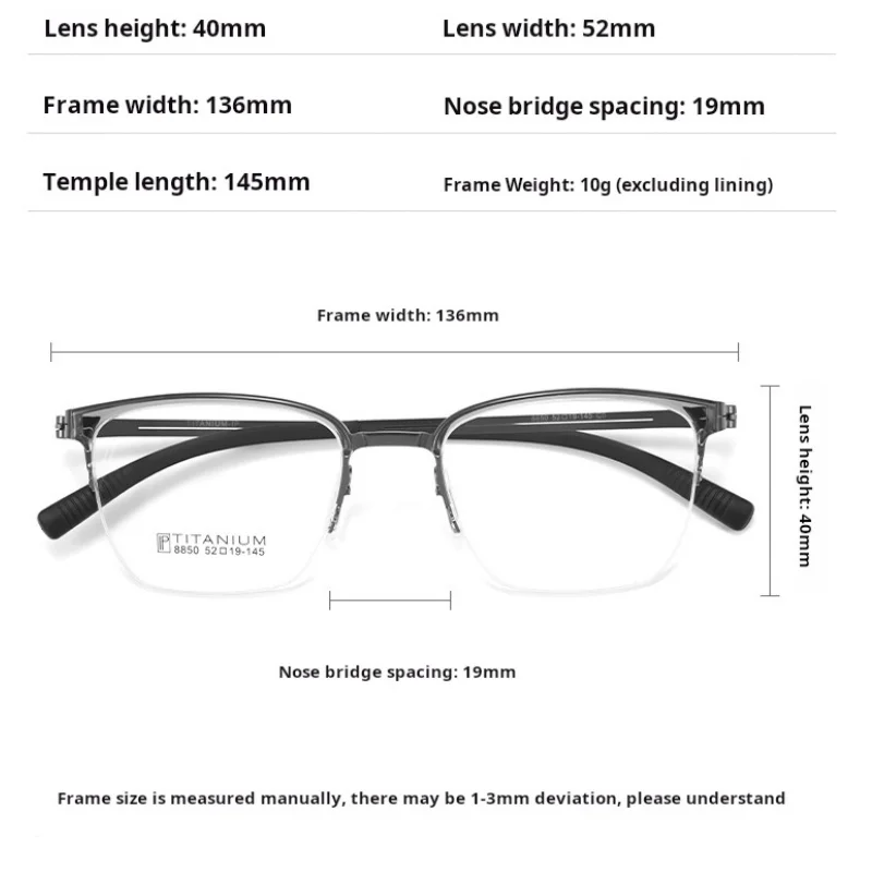 Titanium Alloy Glasses Frame Men 2025 Square Eyeglasses Frames Half Rim Semi-Rimless Ultralight-Weight Korean Eyewear C8850T