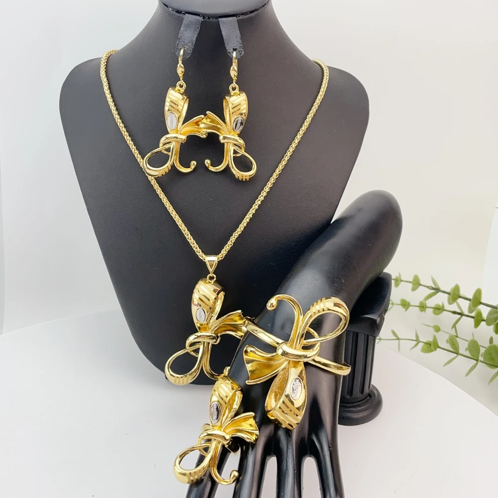 2026 Hot Selling Brazilian Dubai Italian Gold Plated Jewelry Women's Wedding Party Banquet Pendant Jewelry Sets FHK18335