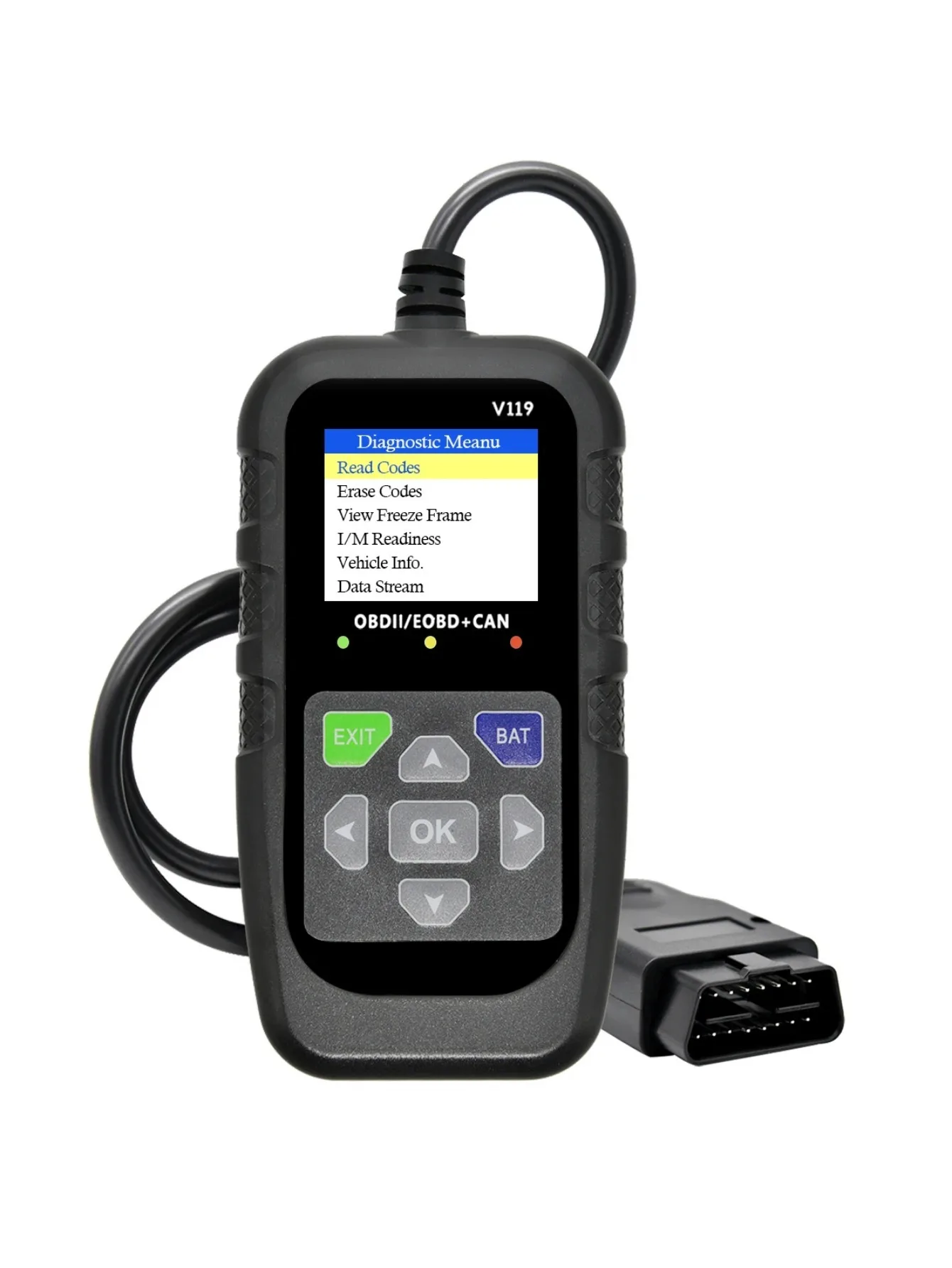 V119 OBD2-Scanner: ein Autodiagnosetool mit Spannungstest und USB-Stromversorgung, geeignet zum Lesen/Reinigen von Codes auf EOBD/