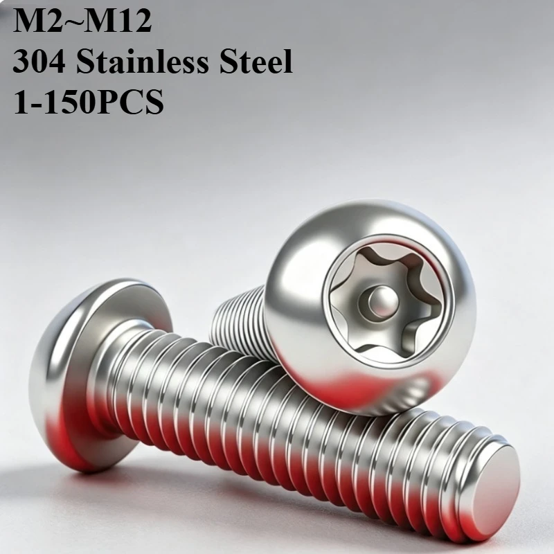 304 Stainless Steel Screw M2 M3 M4 M5 M6 M8 Security Torx Pin Machine Bolt Titanium Round Button Flat Head Fastener Hardware