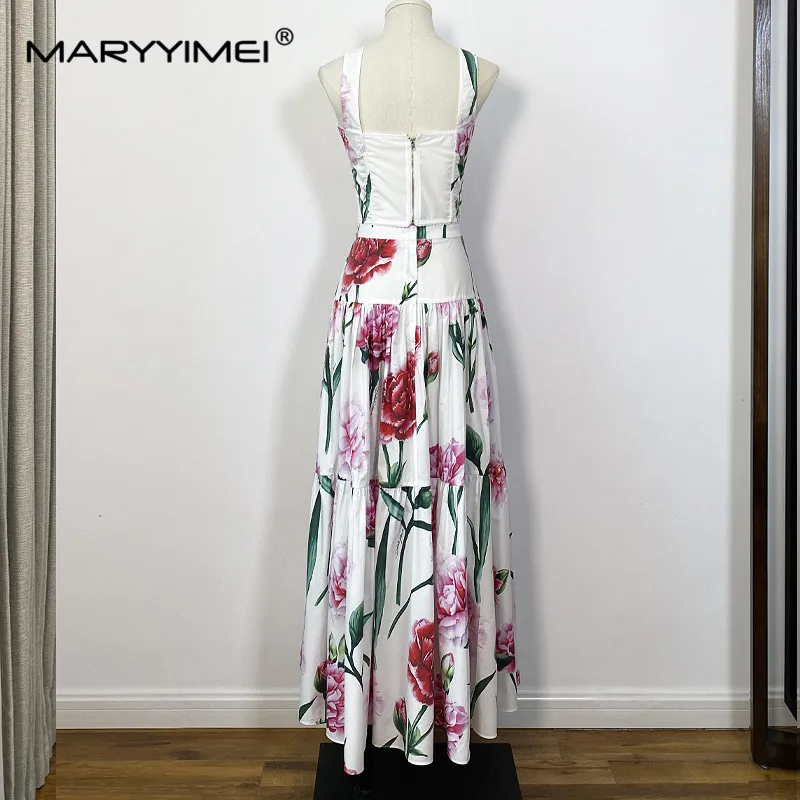 Maryimei Fashion Runway Summer Cotton gonne Suit Top corto con spalline sottili da donna + gonne con stampa floreale Set da 2 pezzi