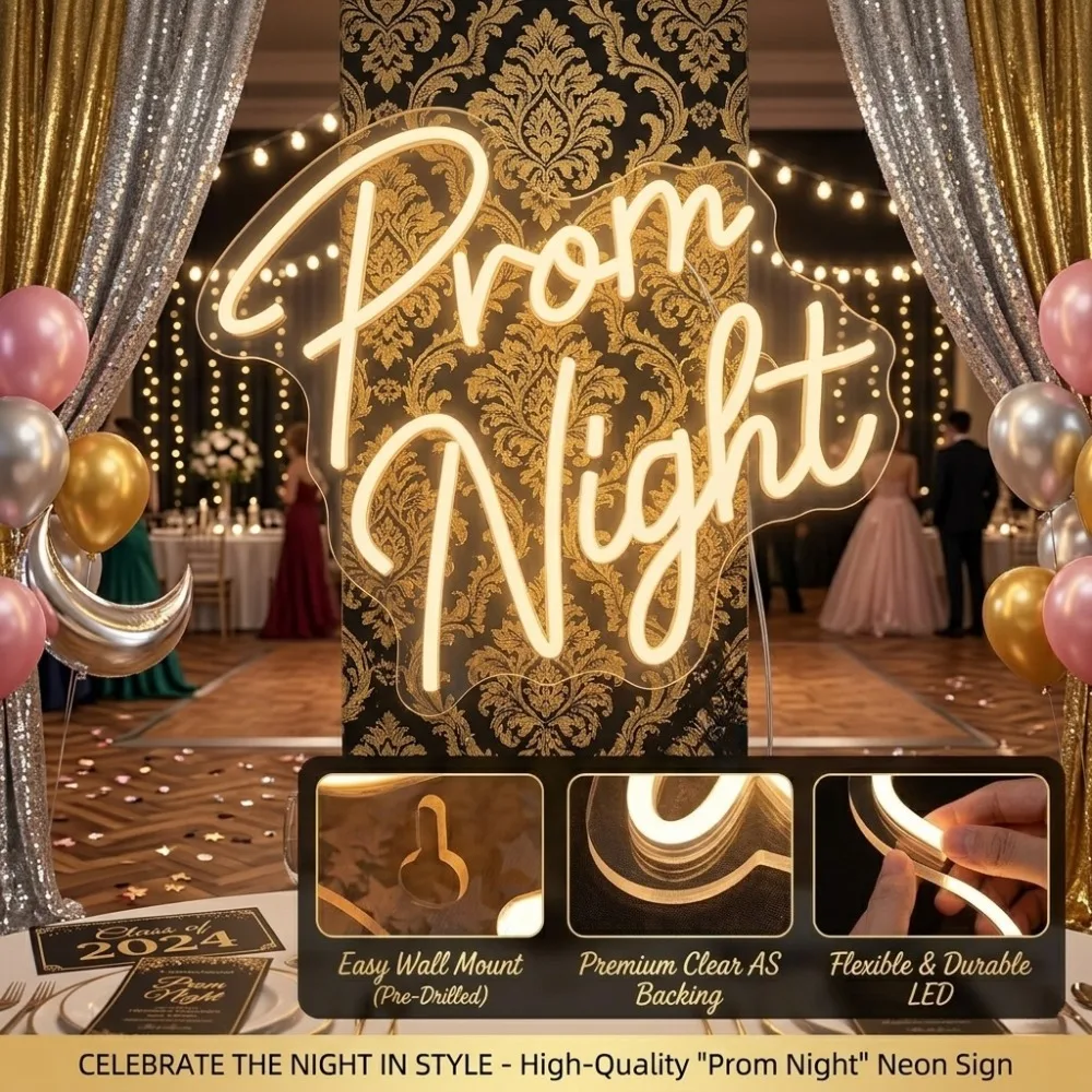 2026 Graduation Prom Night Neon Sign LED Neon Lights Backdrop Decor Light Up Letters for Dance Party & Grad Party Decorations
