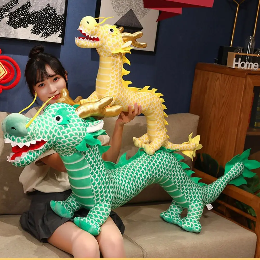 60cm Cartoon Tierkreis Drachen Jahr Maskottchen chinesische Drachen Plüschtiere weiche Stofftier Puppe Neujahr Dekoration gelb rot grün