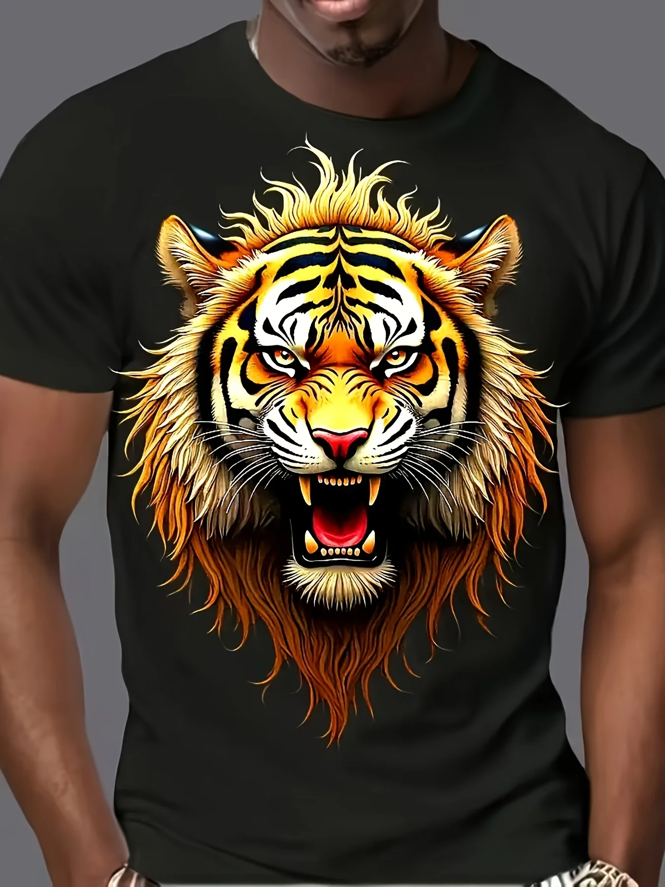 Summer European and American fashion leopard style casual men's round neck short sleeves