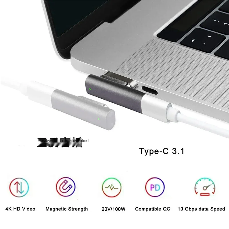 Adaptateur magnétique USB type-c 100 PD 3.1 W 20 broches, convertisseur 4K 10Gbp/s, transfert de données vidéo, convertisseur de Charge rapide