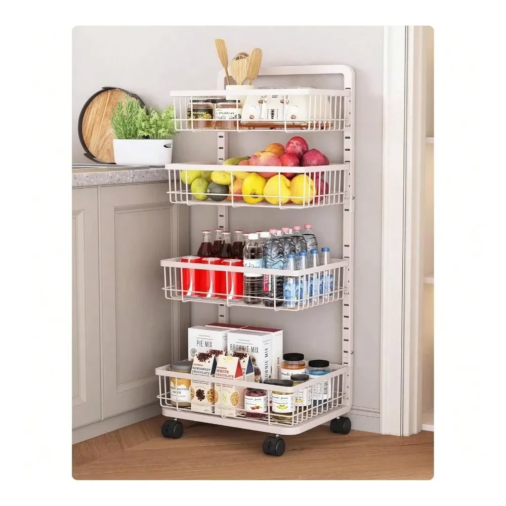 

Кухонный остров и тележка-органайзер, многоуровневая тележка для хранения на кухне, металлическая тележка для закусок, регулируемая корзина для фруктов на колесиках, подставка-стеллаж