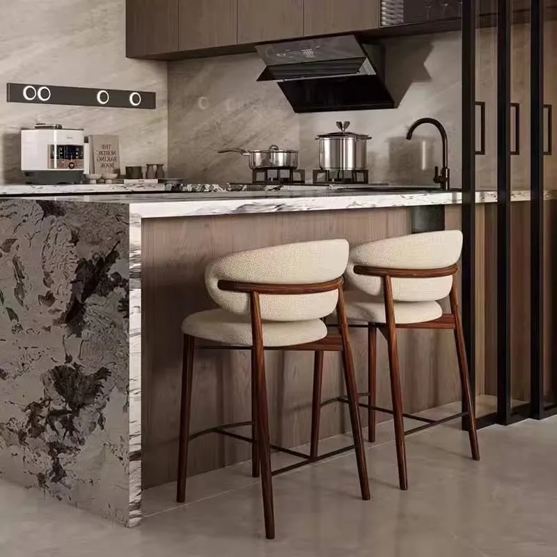 

Wood Cloth Bar Chair Rustic Minimalist Backrest Design Modern Bar Chair Restaurants Cafes Sillas De Barra De Cocina Furniture