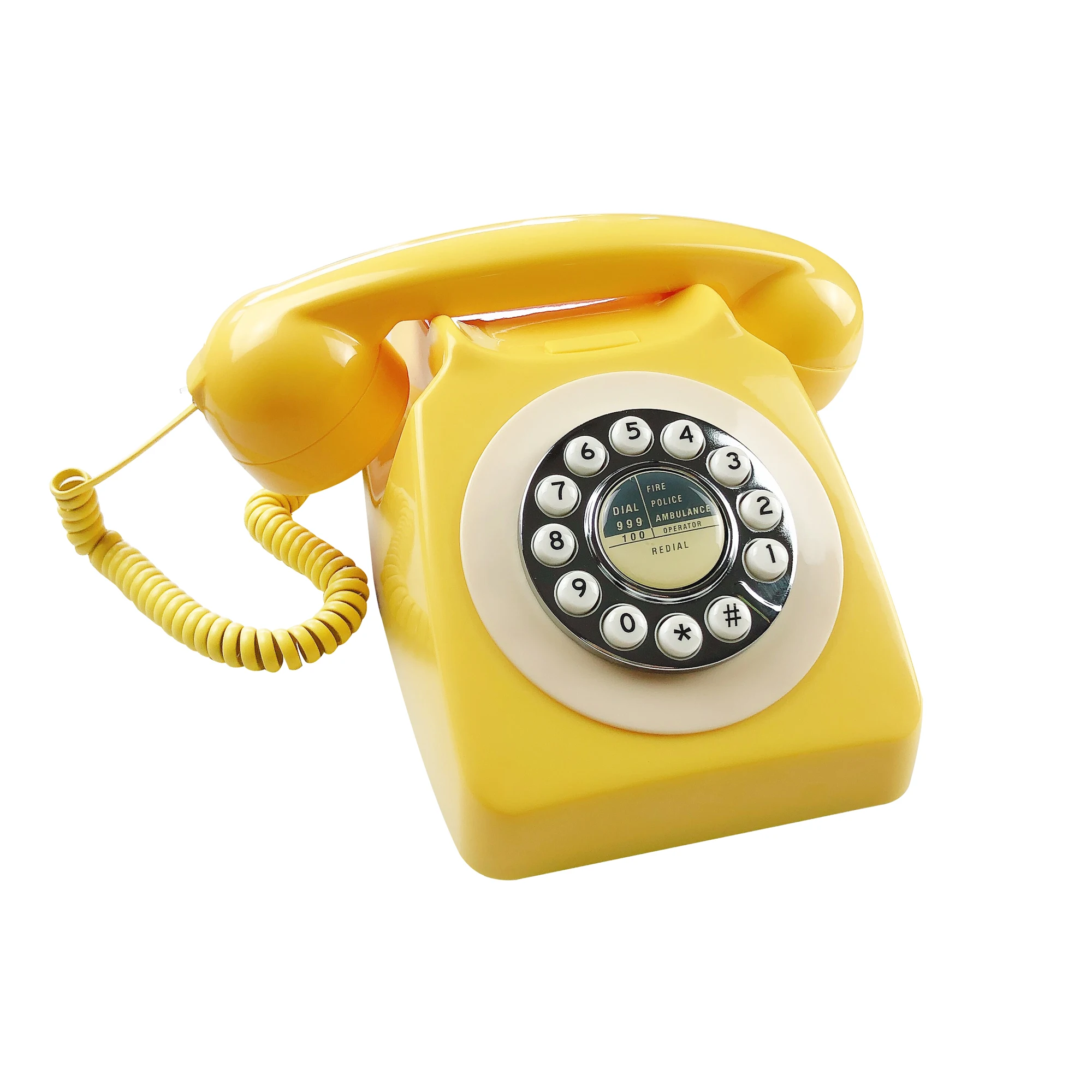 Retro Yellow Telephone for Home Office, Corded Classic Old Fashion Landline Phone, Wired Antique Decorative Desktop Phones