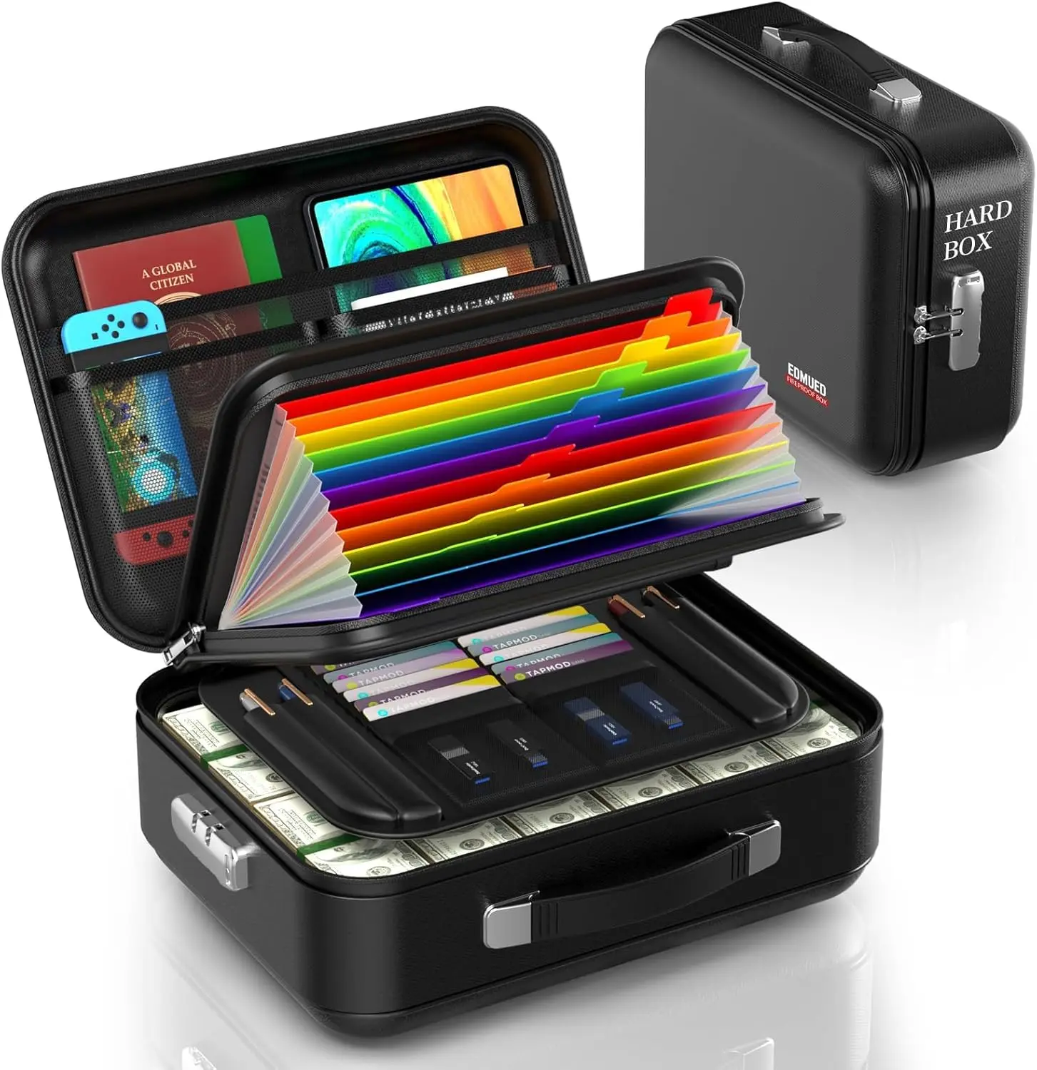 

Fireproof Document Box with Combination Lock - Water Resistant Safe for Documents, Laptops, Passports