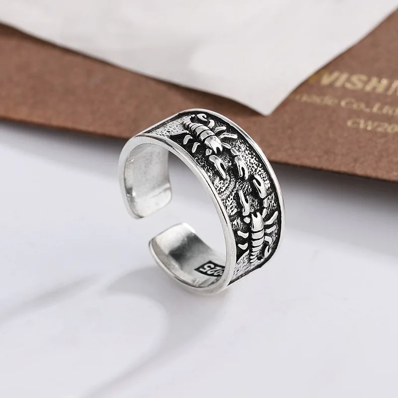 Hot Sell Retro Scorpion Design Thai Silver Unisex Finger Party Ring Original Jewelry For Women Men Halloween Gifts No Fade