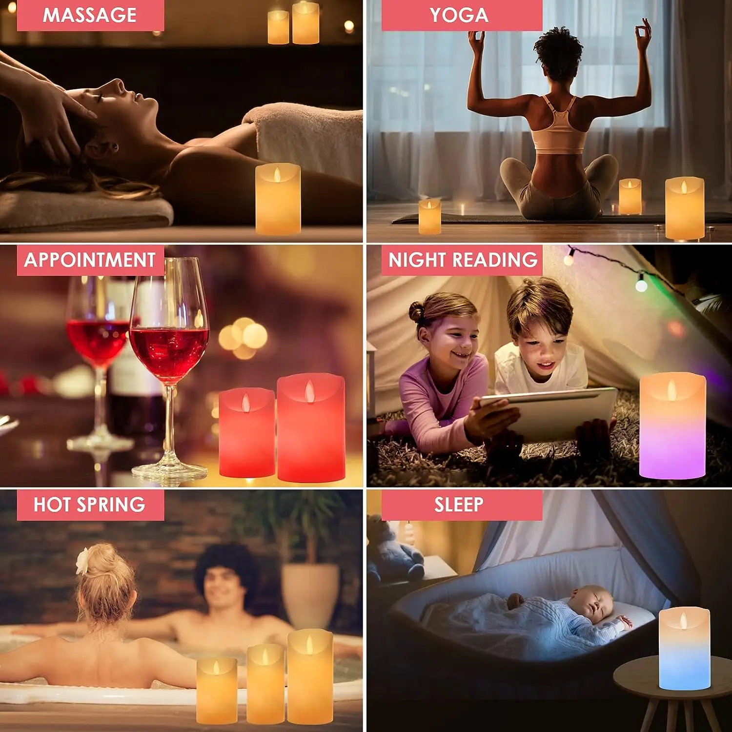 Battery operate or USB Rechargeable Remote Controlled Multicolor Paraffin Wax Electric LED Pillar Candles Light Party Decoration