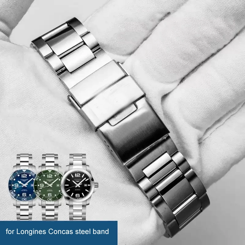 316 Solid stainless steel strap suitable for Longines Concas steel band L3.642.4 L3.781.4 series watch chain accessories 21mm