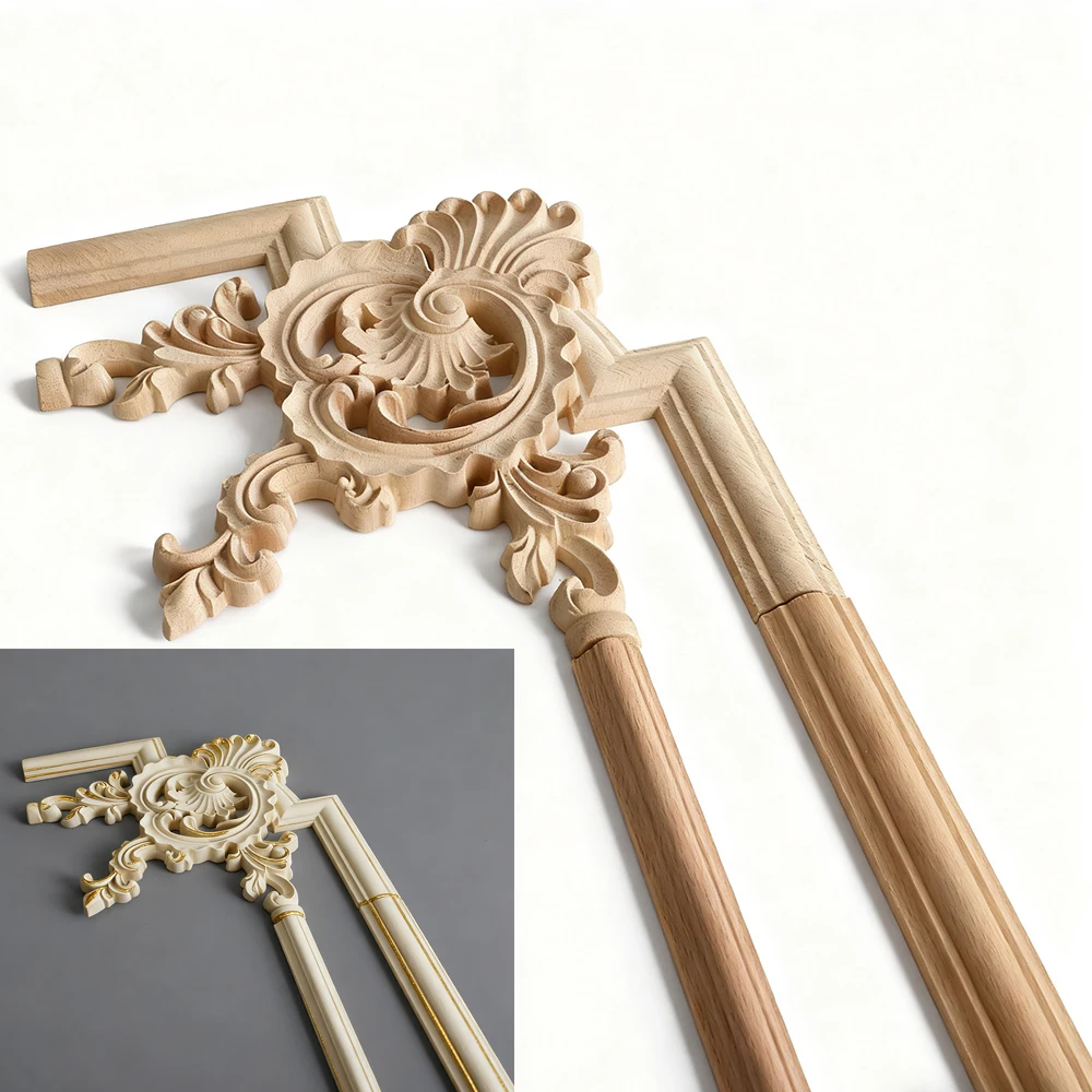 Wood Applique Corner Natural Floral Wood Carved Figurine Craft Home Decoration Accessories Background Wall Decoration Decal