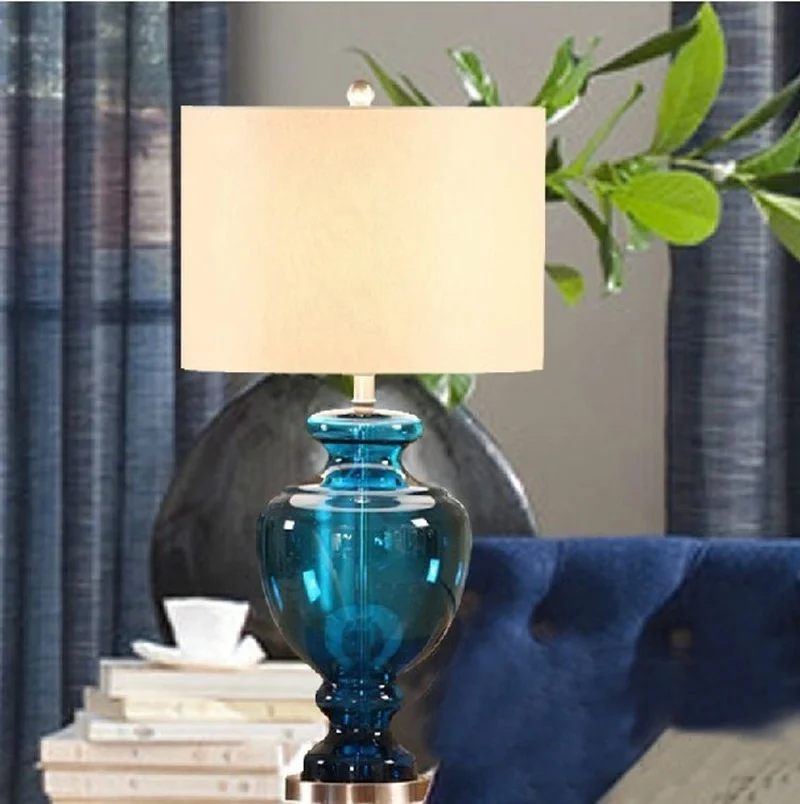 

Blue Gourd Vase Glass Table Lamp for Living Room Bedroom Bedside Lamp 220v 110v EU Plug Art Deco MJ1026