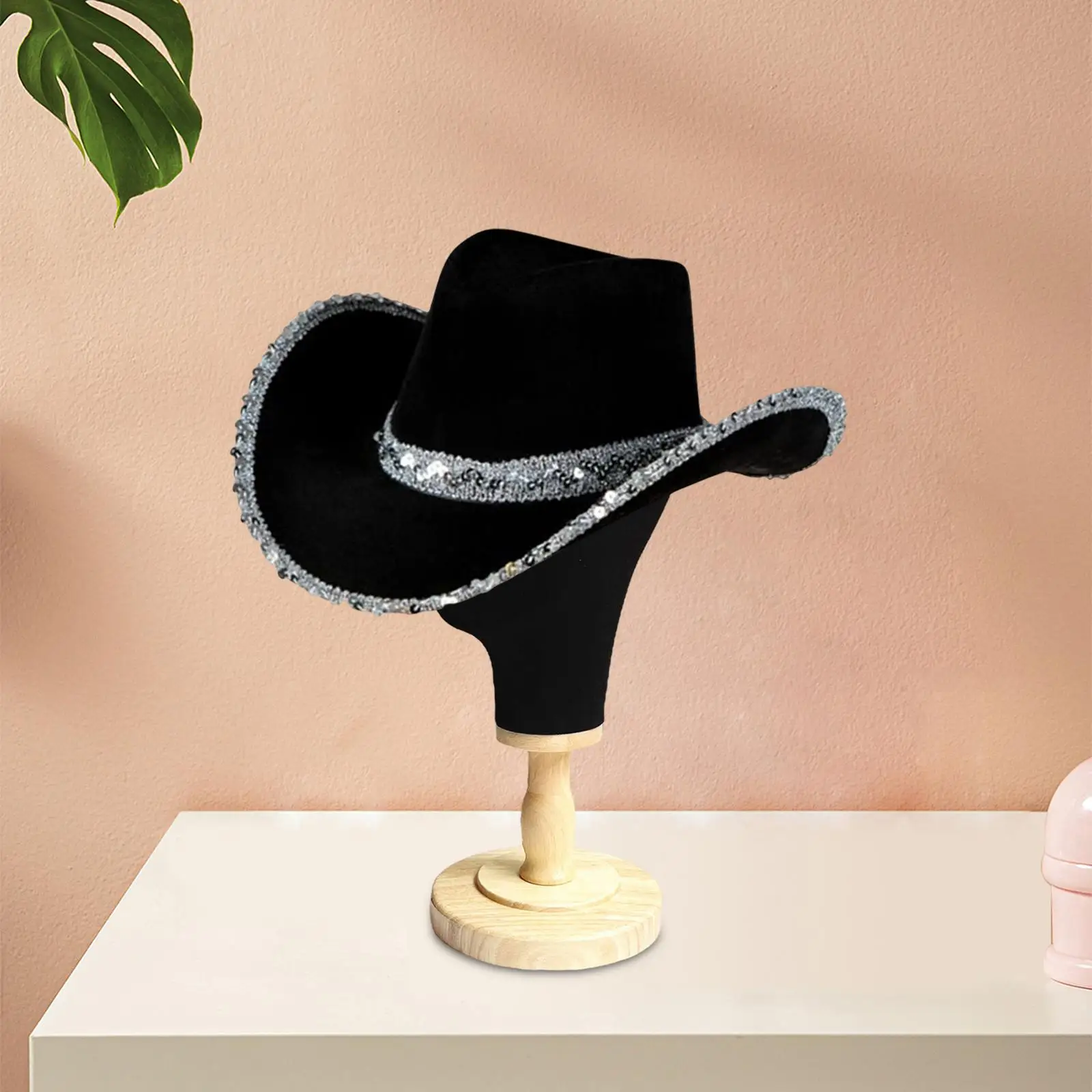 Western Decor Cowboy Hat Fedoras Caps Wide Brim Sequin Edge Cowgirl Hat for Dress Up Women West Party Outdoor Bridal Shower