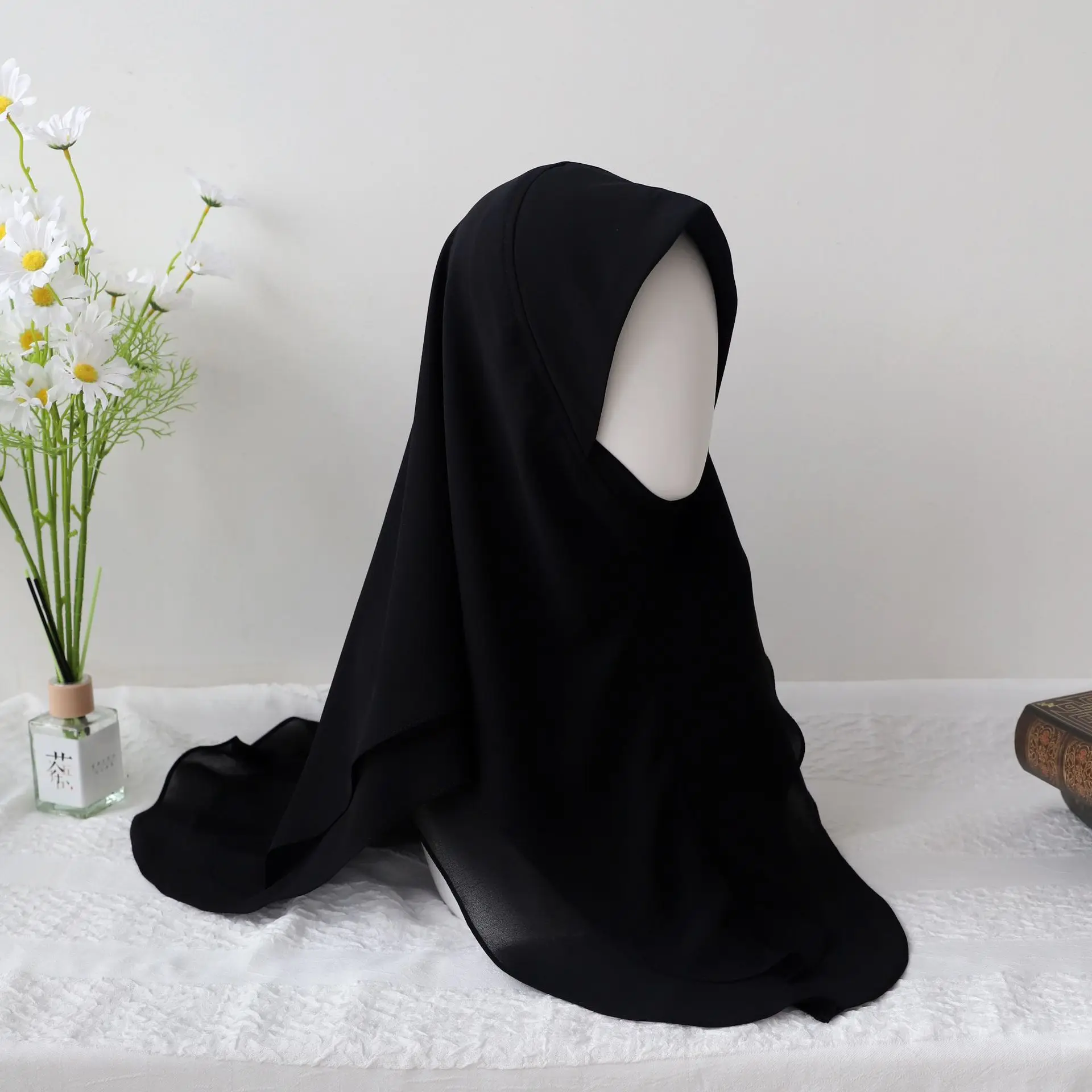 

New Middle East Malay Solid Color Chiffon Hijab Women Muslim Pullover Scarf Instant Turban Pull On Head Wrap Amira Hat Wholesale