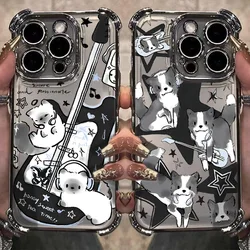 Black Guitar Music Cat Plating Case For Samsung S25 S24 S23 S22 S21 S20 FE Note20 Plus Ultra 4G 5G Anti Fall Airbag Back Cover