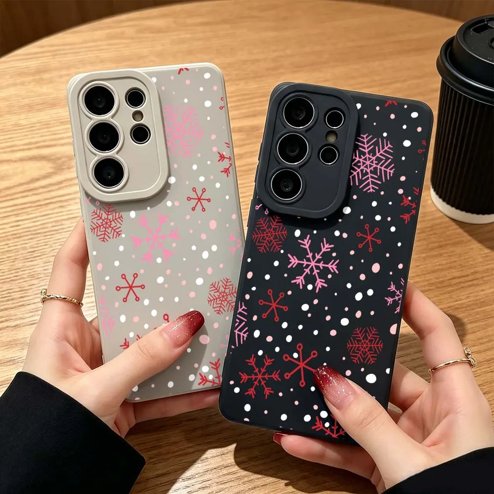 Cartoon Red Pink Snowflakes For Samsung Galaxy S26 S25 S24 S23 S22 S21 S20 Ultra Plus A15 A35 A54 A55 Soft Cover Phone Case