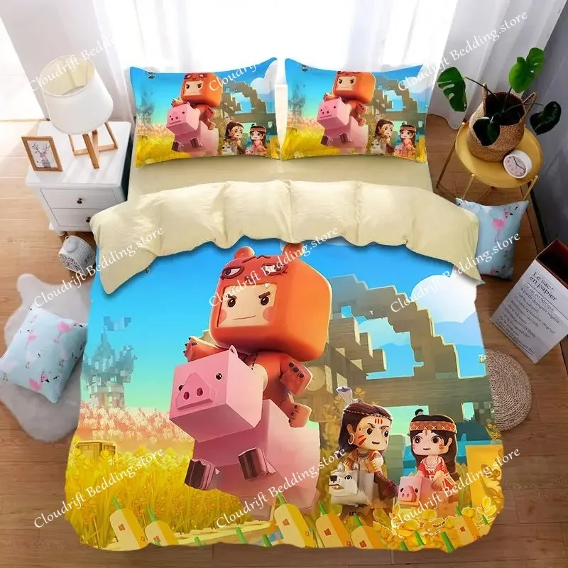 

Комплект постельного белья Mini World с 3D-печатью: пододеяльник, одеяло, наволочки. Изысканный цифровой принт. Декор для детской комнаты. Подарок для мальчиков.