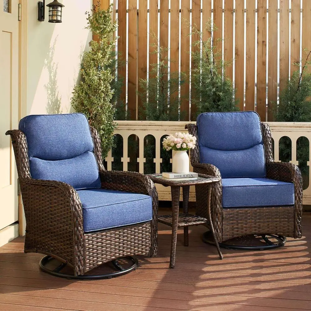 

6 Thick Cushioned Outdoor Patio Furniture Set with High Back Swivel Rockers, Weather-Resistant 3-Piece for Porch, Deck, Sunroom