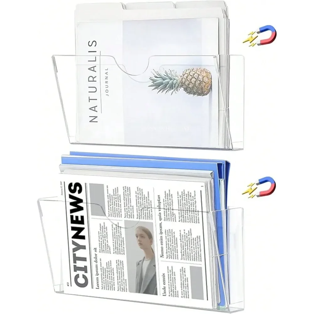 

Office StorageAcrylic Magnetic File Holder 2 Pack Magazine Rack File Cabinets, Magnetic Mail Holder, File Organizer Refrigerator