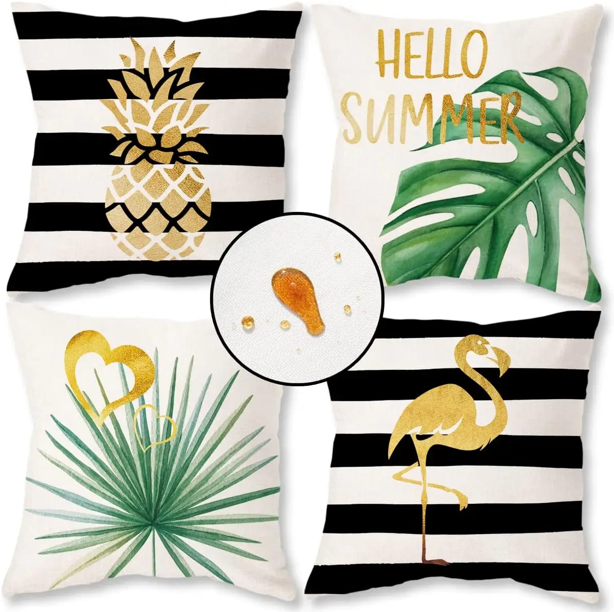 Trendy Tropical Summer Pillow Covers Set 4 Pack Beach Cushion Decor Jungle Print Pineapple Leaf Flamingo Home Accent