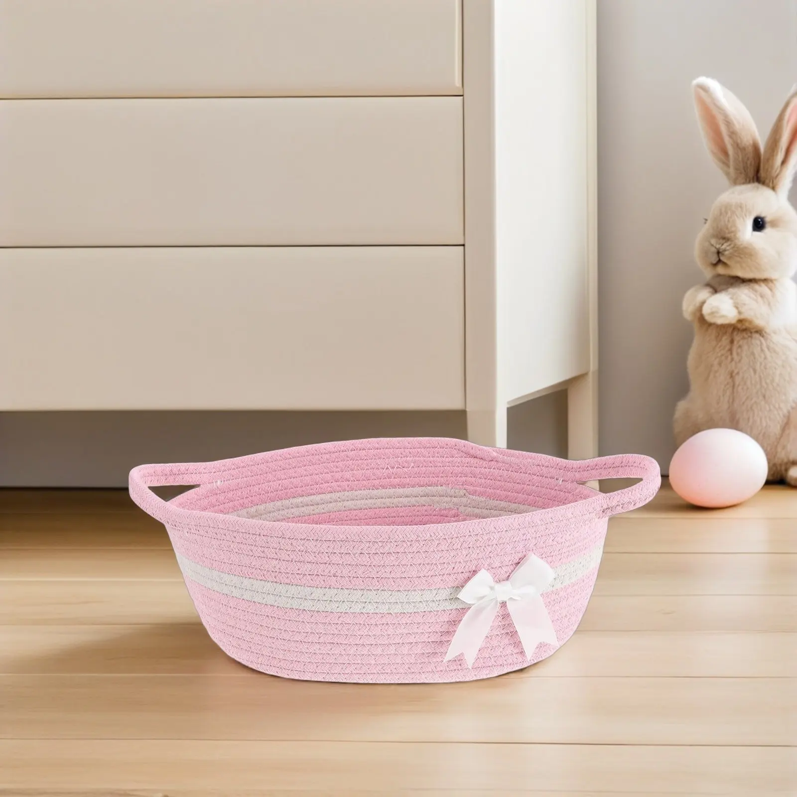 Small Hand Woven Cotton Rope Basket Cute Decorative Storage Basket for Gifts Empty Holiday Christmas Easter Baby Shower 13.6x6x5