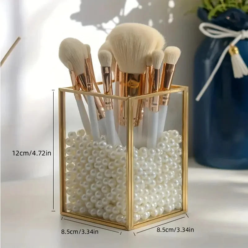 

1pc Makeup Brush Holder, 1 Slot Golden Metal Cosmetics Brushes Organizer, Stationery Box, Brushes Cup for Vanity, Desk, Dresse