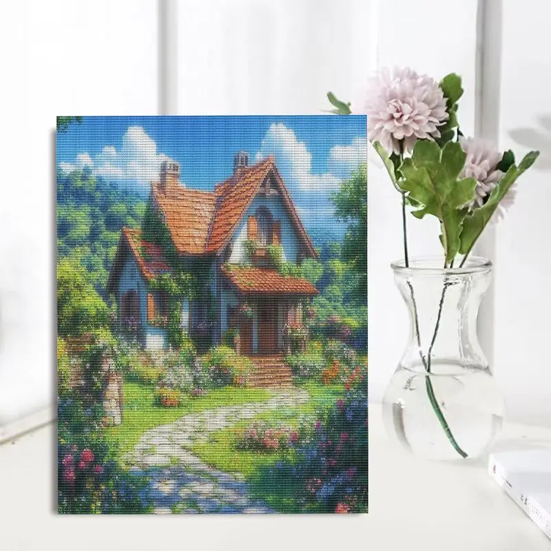 PhotoCustom 5d Diy Diamond Painting House Full Round Embroidery Diamond Landscape Gift Home Decoration