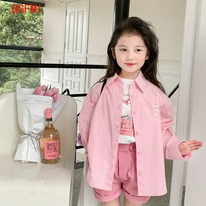 Fashion Baby Girl Pink Shirt Cotton Infant Toddler Child Loose Blouses Solid Color Spring Autumn Summer Teens kid Clothes 1-11Y