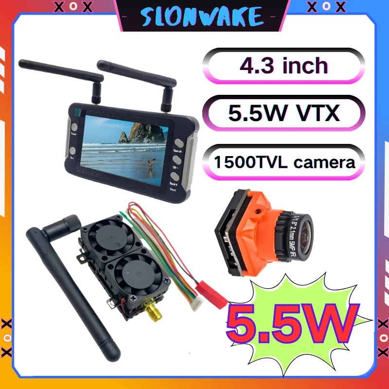 

5.8G 48CH VTX 4.3inch LCD DVR monitor 5.5W Transmitter FPV B19CMOS 1500TVL Install two cooling fans for better performance