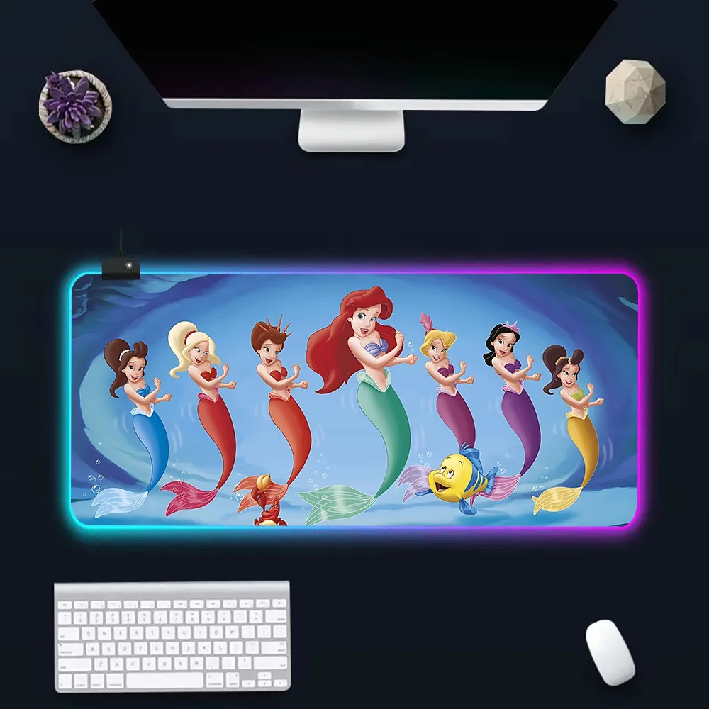 

Mermaid Princess Ariel RGB Pc Gamer Keyboard Mouse Pad Mousepad LED Glowing Mouse Mats Rubber Gaming Computer Mausepad