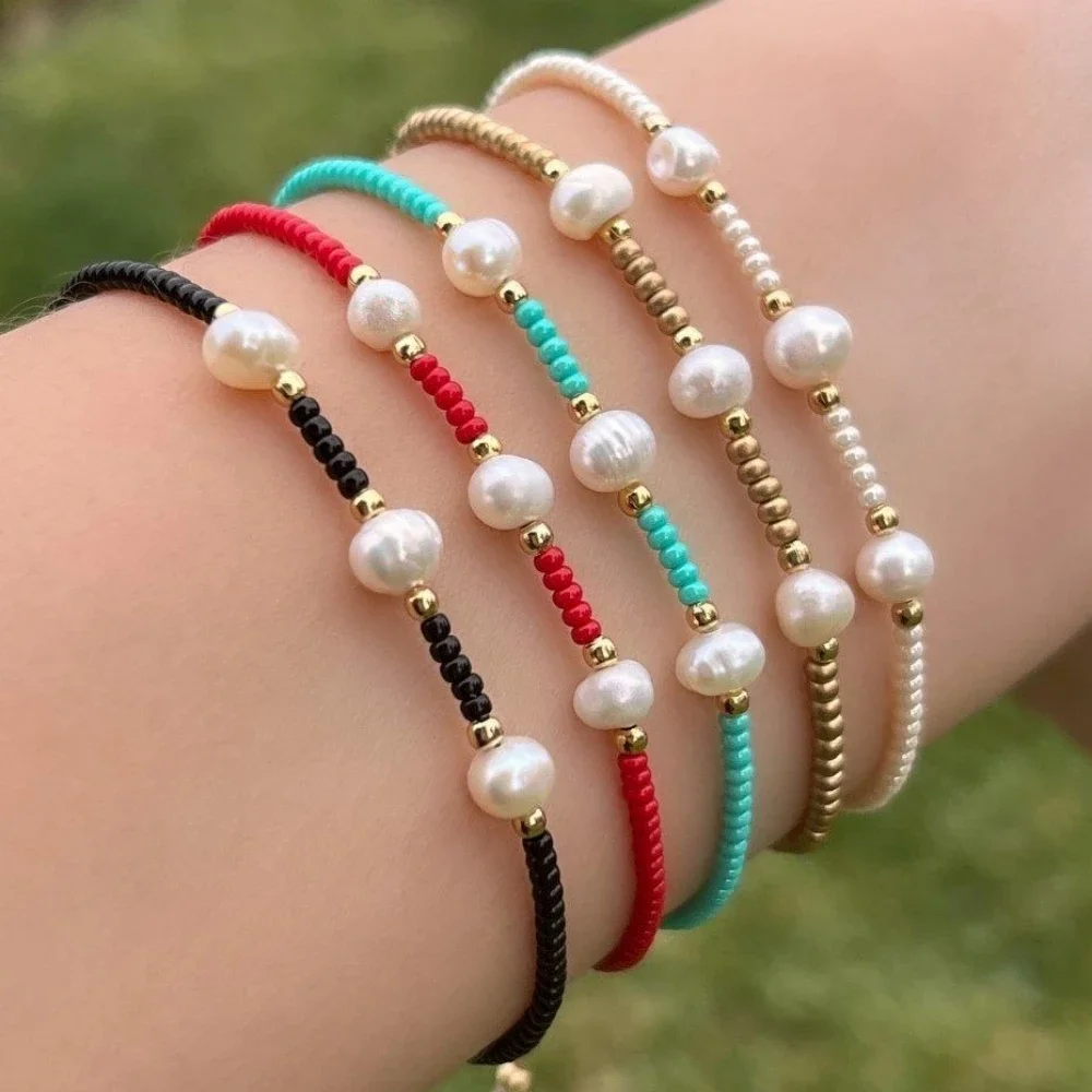 

CCGOOD Natural Pearl Bracelets Gold Plated 18 K Miyuki Glass Beaded Bracelet for Women Summer Boho Jewelry Stackable Pulseras