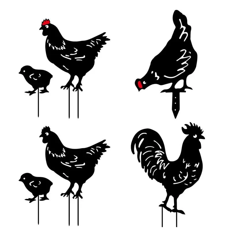 Rooster Yard Decor Outdoor Garden Decorations 2D Metal Decorative Chicken Patio Stakes Animal Silhouette Statues Yard For Patio