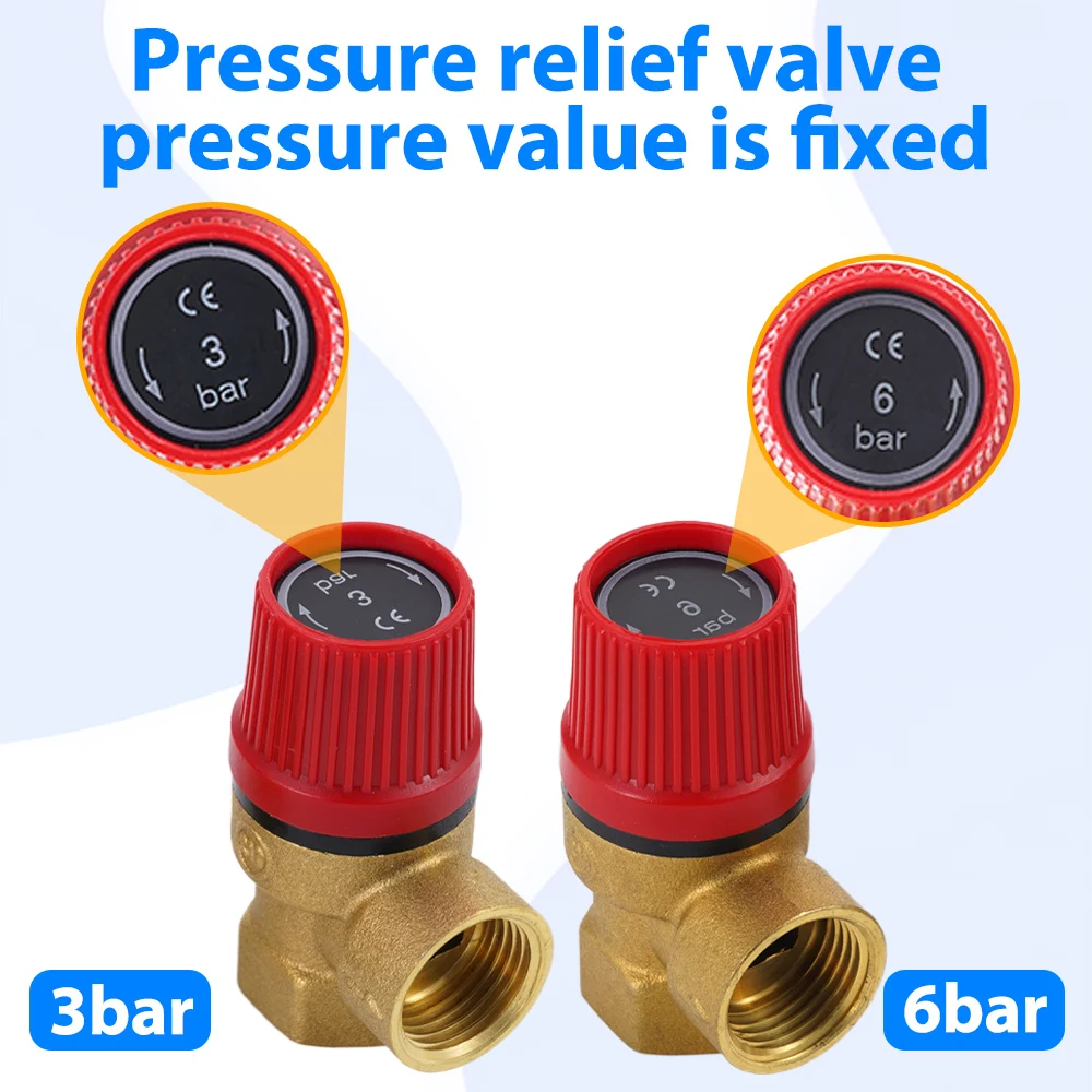 Electric Water Heater Brass Pressure Reducing DN15 1/2 4-Points 3bar/6bar Valve Wall-Hung Boiler Safety General Replacement part