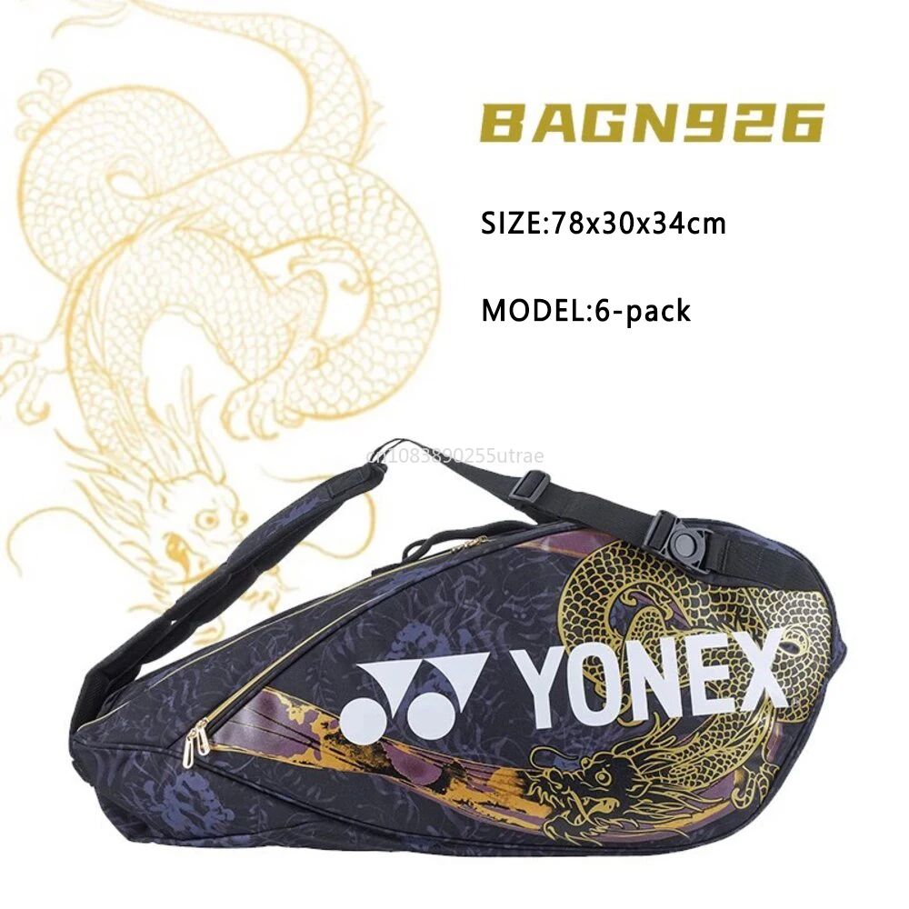 YONEX-Sac de raquette motif dragon pour femme et homme, sac de sport professionnel avec compartiment à chaussures indépendant pour 6 raquettes, 2024