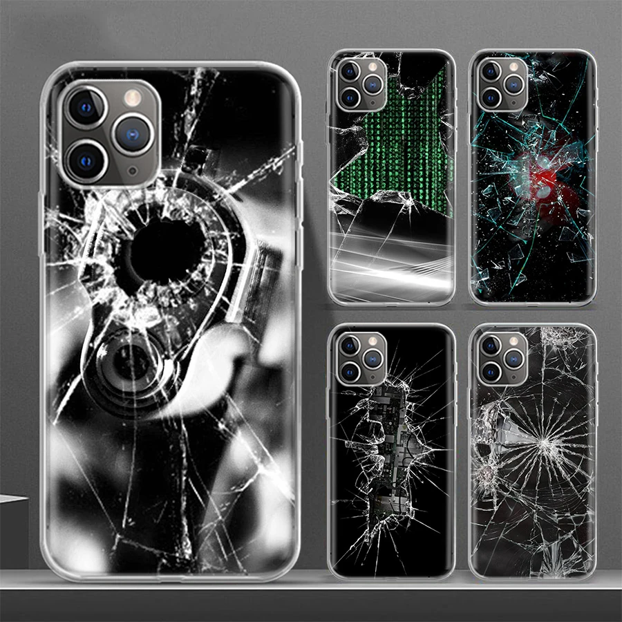 Funny Fissure Crack Breaking Pattern Soft Phone Case For IPhone 11 13 16 Pro MAX 15 + 14 Plus 12 Mini X XS Apple 8 7 SE Fundas C