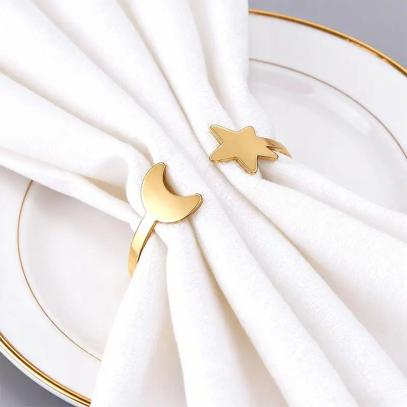Napkin Rings 4Pcs Star Moon Design Modern Metal Buckles for Daily Home Dining Table Decoration Use