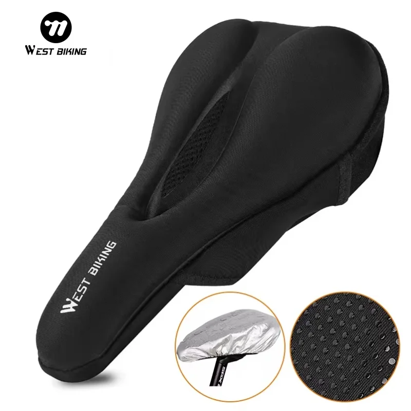 West biking capa de selim de bicicleta de silicone confortável macio mtb assento de bicicleta de estrada antiderrapante à prova de choque almofada de ciclismo com capa de chuva