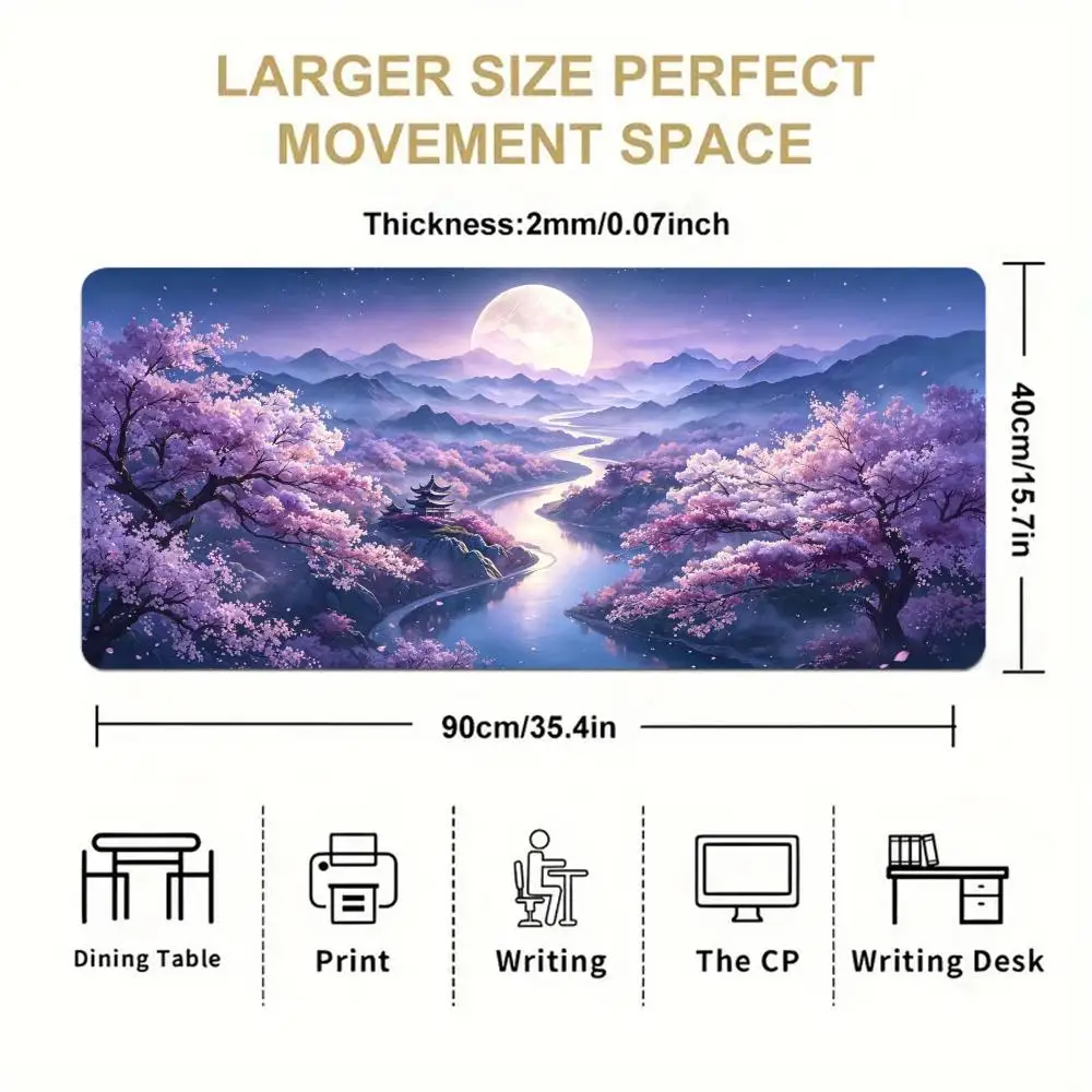 Moon Reflection Sakura Lake Scenery Table Mat Non-Slip Rubber  Large Size Mousepad For Office Desktop Bedroom Learning Mat