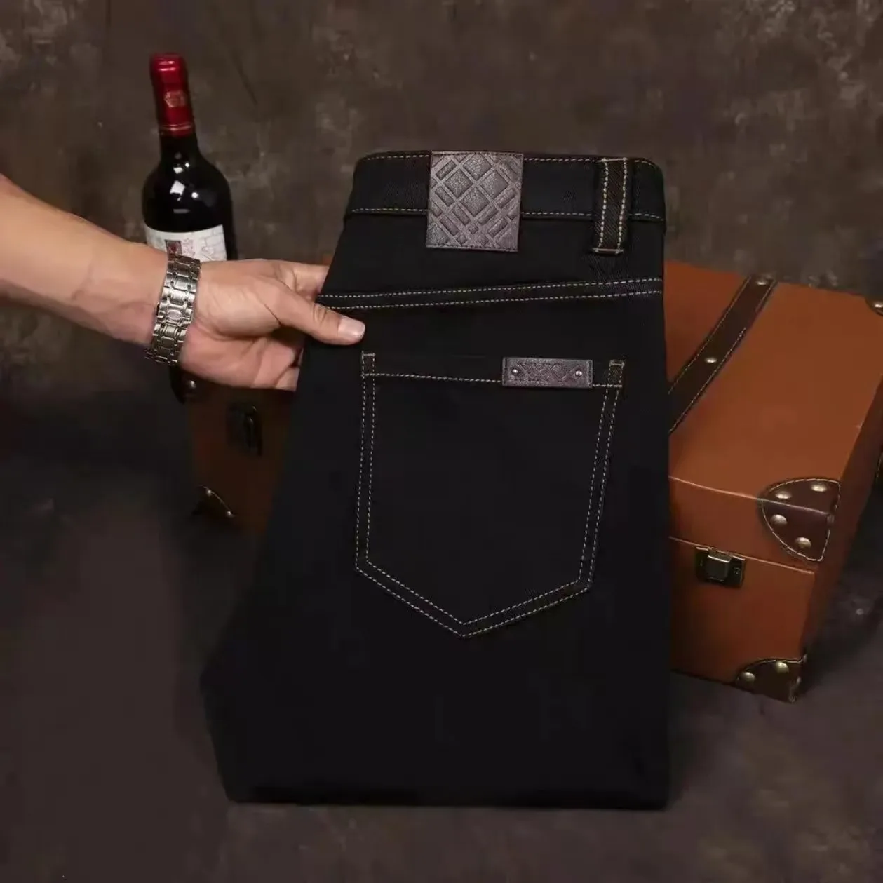 

Качественные мужские джинсы прямого кроя слим-фит, деловые повседневные, с высокой эластичностью, черные, модный городской стиль, осень-зима