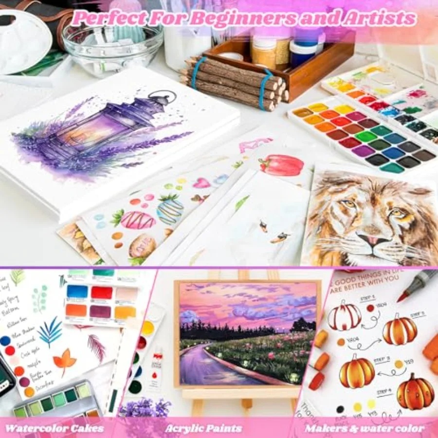 64 Sheets Watercolor Paper, Water Color Paper, 140lb/300gsm Artist Sketch Easel Acrylic Painting Bulk, Art Supplies for Child A view 4