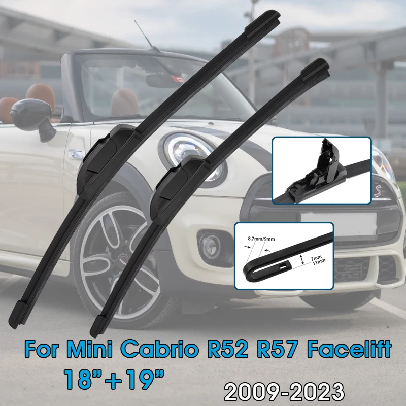 شفرات ممسحة السيارة 18 "+ 19" لسيارة Mini Cabrio R52 R57 2009-2023 شفرات النافذة الأمامية للزجاج الأمامي ملحقات السيارة