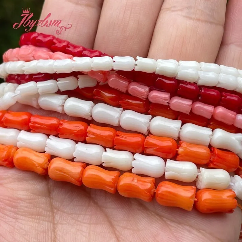 Pink Red White Tulips Flower Coral Spacer Bead Stone 15 inch for DIY Accessories Necklace Bracelet Pendant Charms Jewelry Making