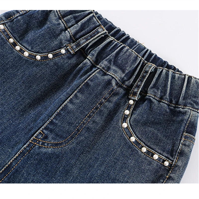 جينز بناتي أمريكي عالي الشارع مع زهرة للأطفال الصغار لربيع الخريف بتصميم عتيق y2k سروال دينم بقصة ضيقة