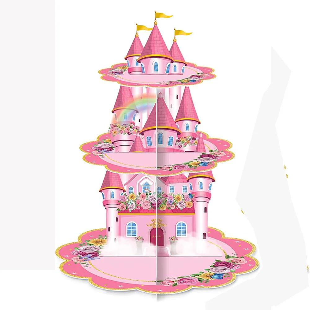 Decoraciones para Fiestas de Cumpleaños de Princesas con Temática de Castillo Rosa, Soporte para Cupcakes, Porta Cupcakes para Niñas, Baby Shower - Artículos para Fiestas