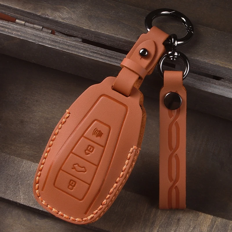 Genuine Leather Car Key Fob Cover for Geely Radar RD6 Radar Horizon Mountain Edition 2026 Full Protection Key Bag Holder Shell