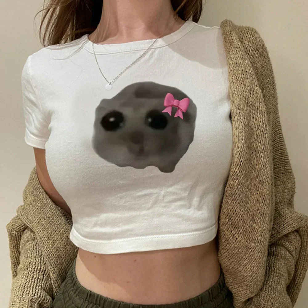 Sad Hamster vintage streetwear  hippie  crop top girl 2000s graphic  cute gothic  cropped